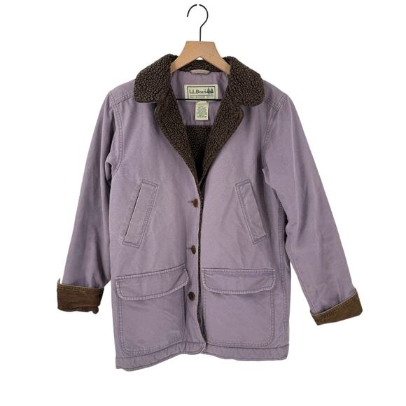 Vintage L.L. Bean Sherpa Lined Utility Chore Jacket Lavender Button Front Sz XS - Picture 1 of 8